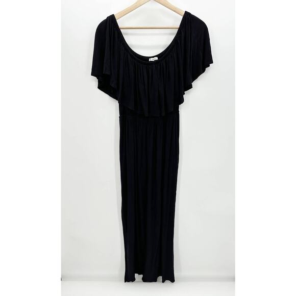 Jodifl Solid Black Short Sleeve Round Neck Maxi Dress Women's Size‎ Large L - Picture 1 of 7